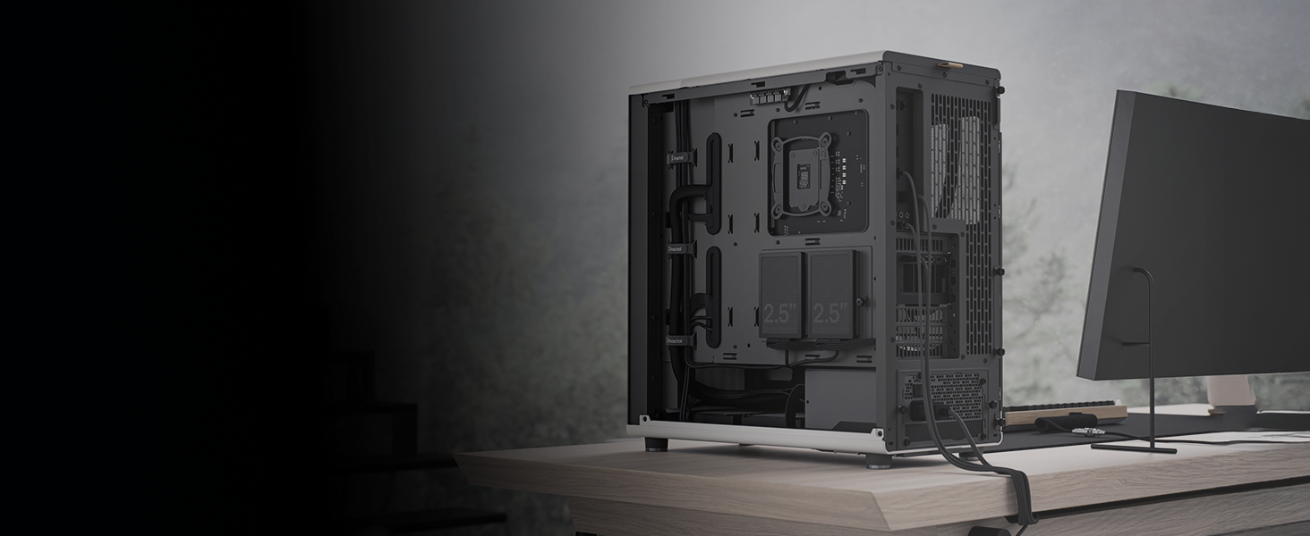 Комп'ютерний корпус Fractal Design North Charcoal Black TG Dark з темним склом, фасад з горіхового дерева, 2 вентилятори 140 мм, USB Type-C, Mid-Tower ATX
