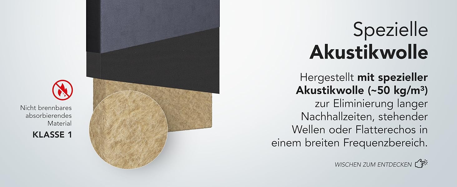 Акустична панель Addictive Sound Schallabsorber Wand Standard для стін та стелі, звукопоглинаюча панель класу A, світло-сіра, 100x50x11 см