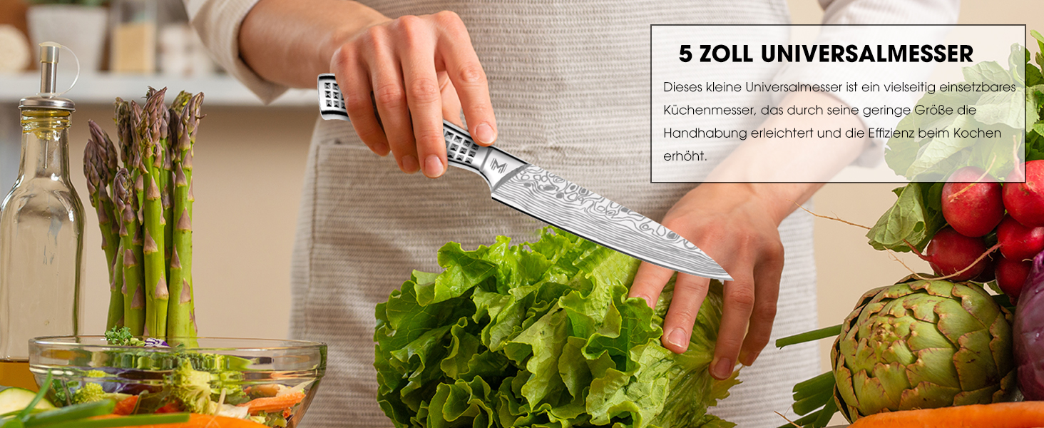MOSFiATA 17-Piece Professional Kitchen Knife Set with Titanium Coating - Stainless Steel Chef Knife Set with Scissors, Finger Guards & Gift Box (Includes 10 Outdoor Knives)