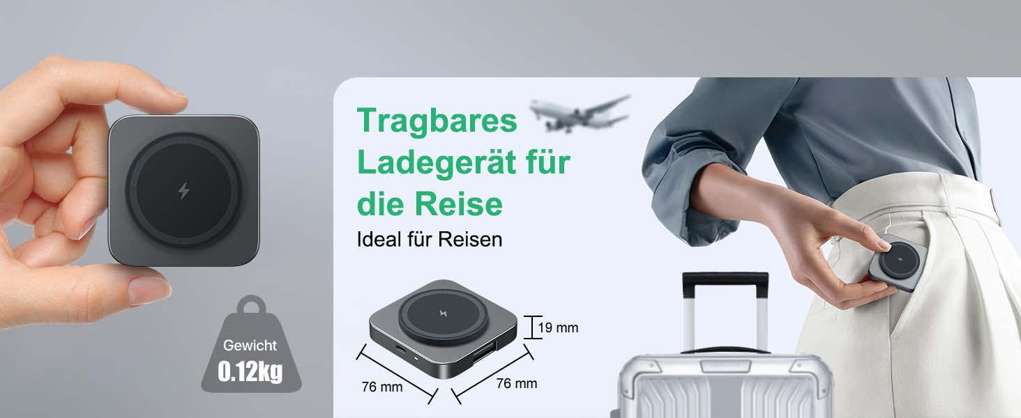 Бездротова зарядка MagSafe для Apple Watch та iPhone (сірий колір), сумісна з iPhone 16 15 14 13 12, iWatch Series, AirPods Pro 3 2