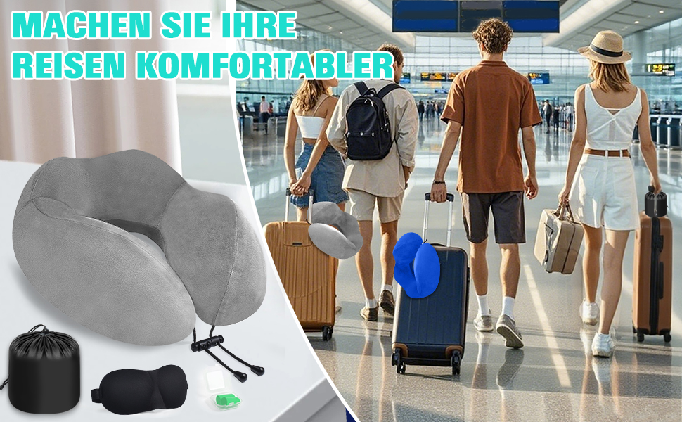 Подушка для шиї у вигляді звірка, Memory Foam, для дорослих, з маскою для сну та берушами, для подорожей, літака, офісу, авто, поїзда (Сіра)