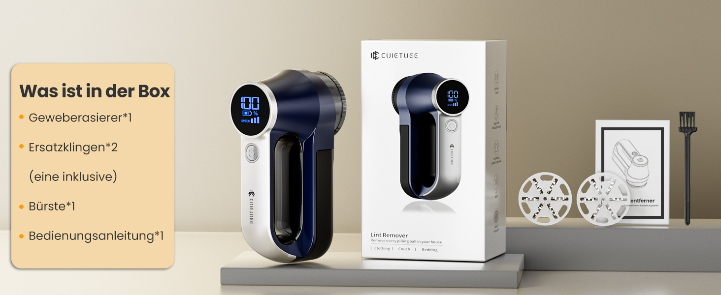 Електричний видалення ворсу CuieTuee з LED, USB-зарядкою, 3 швидкості, 2000mAh, для одягу (Navy Blue)
