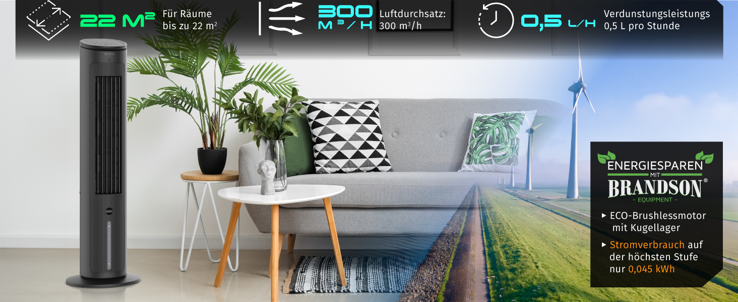 Мобільний вентилятор з водяним охолодженням Brandson - 5 в 1, тихий, 4.7л, чорний