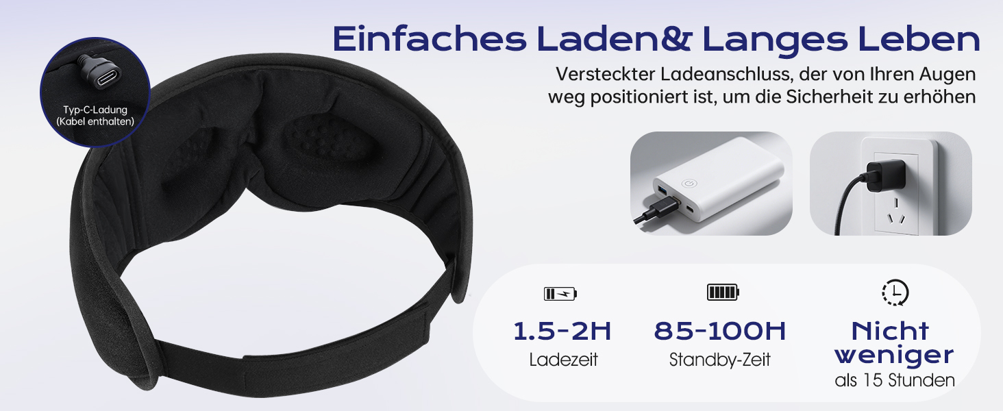 Маска для сну з навушниками Bluetooth LC-dolida 3D, повна блокада світла, чорний колір