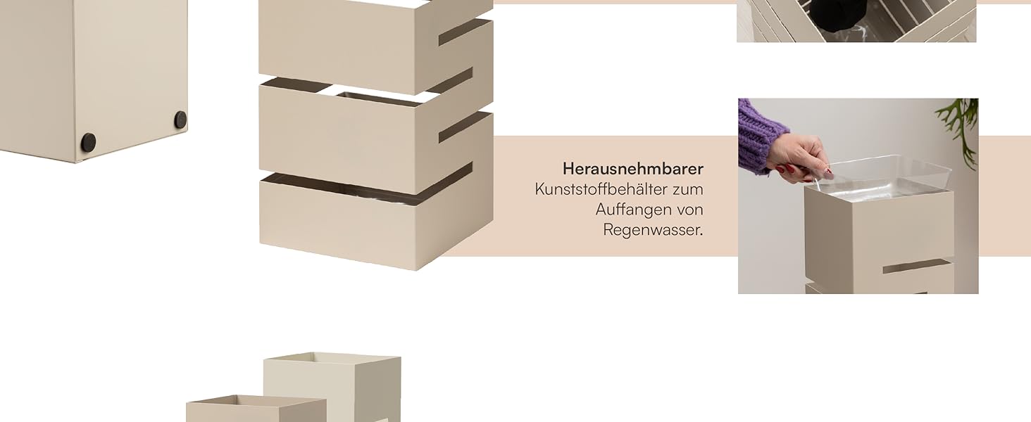 Сумка для парасольки Baroni Home з металу з геометричним різьбленням, з гачками та знімним піддоном для збору води - для дому та офісу, чорний, 15,5x15x49 см, пудровий
