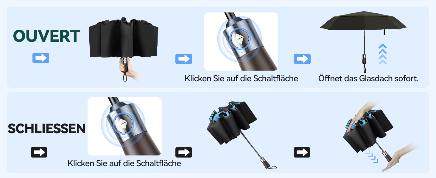 TECKNET Автоматичний парасолька-тростина, штормостійкий, легкий у відкриванні та закриванні, синій та білий