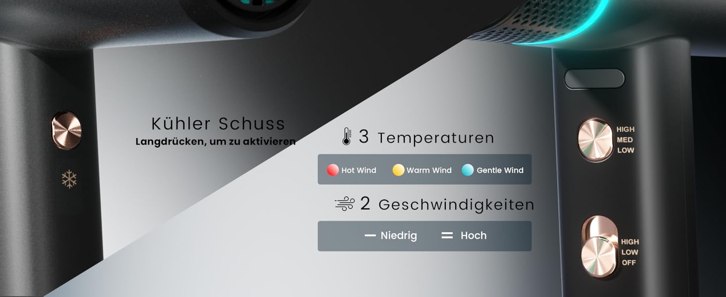 Іонізатор для волосся Föhn: Швидкий фен з дифузором для жінок та чоловіків, 3 режими, 2 швидкості, чорний