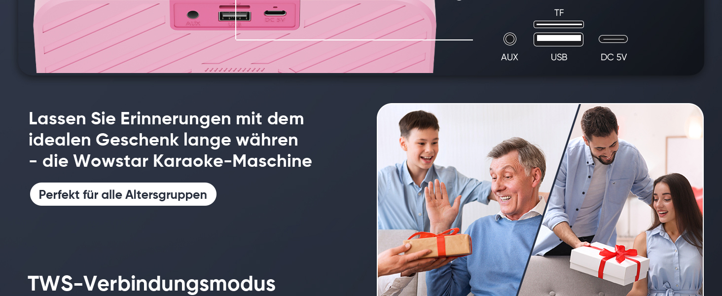 Караоке Машина з 2 Мікрофонами: Портативна Bluetooth Колонка для Караоке з Мікрофонами - Ідеальний Подарунок для Дорослів та Дітей на Різдво та День Народження (Квітково-Рожевий)