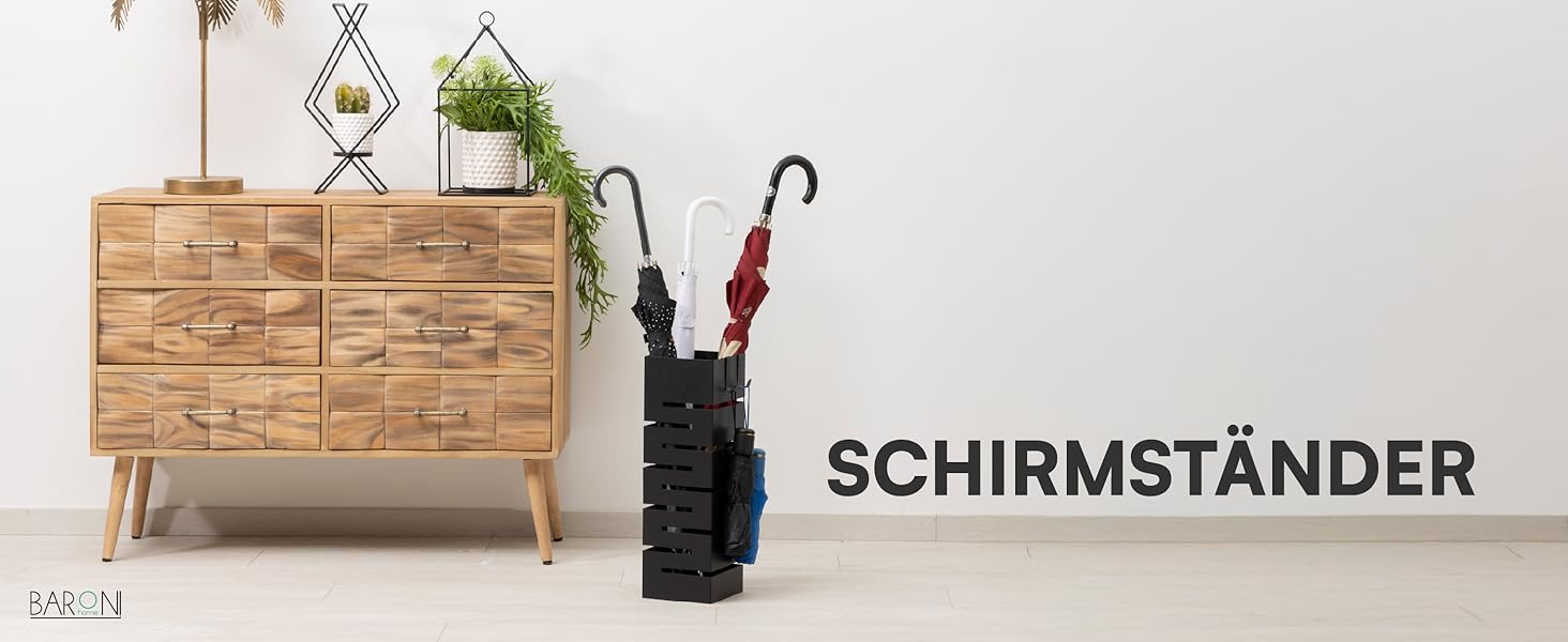 Підставка для парасольки Baroni Home з сучасним дизайном, метал, геометрія, з гачками та знімним піддоном, чорний, 15,5x15x49 см