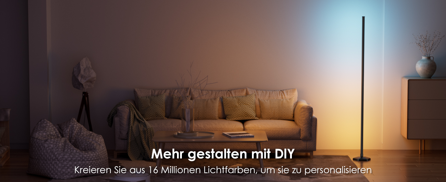 LED-підлогова лампа WISIMMALL з RGBIC підсвічуванням, 170 см, диммування, керування пультом/додаток, 16 млн кольорів, 300 режимів, музичний синхронізатор для вітальні, спальні, ігрової кімнати