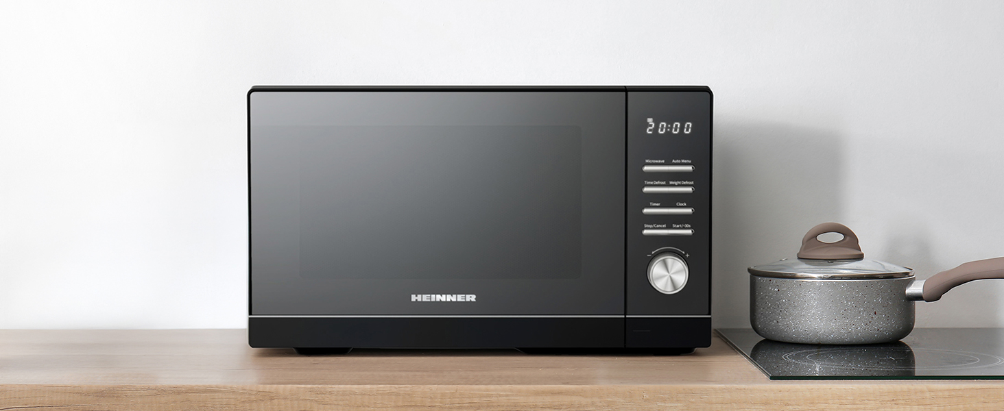 Мікрохвильова піч HMW-MD25DMRBK Mirror Black, 25 л, 800 Вт, 5 рівнів потужності, таймер, функція розморожування, чорний колір, поворотний піднос 28,5 см, 3 роки гарантії