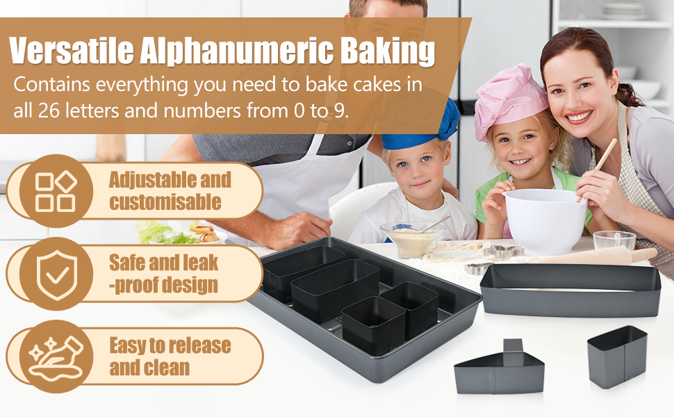 Набір форм для випічки з антипригарним покриттям, форми для випічки у вигляді літер та цифр, великі регульовані форми для кексів з алюмінію, набір для випічки DIY для вирізання печива на весілля, день народження, хрещення