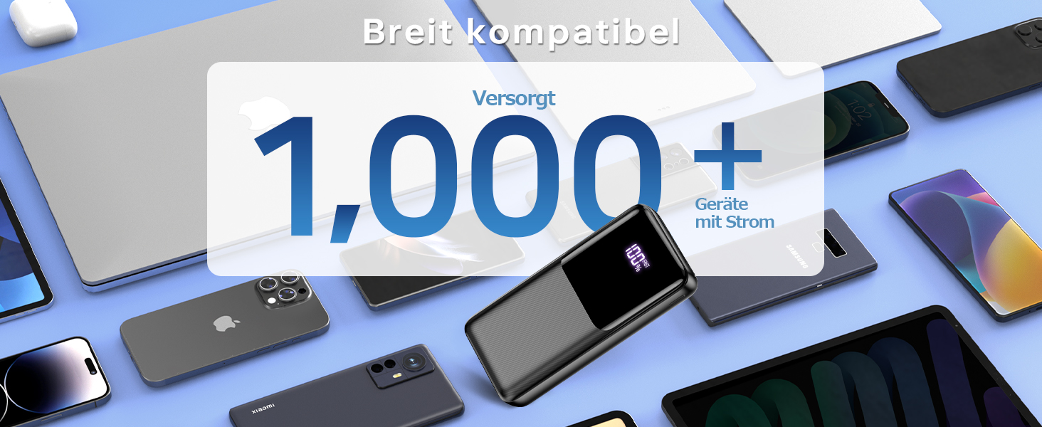 Power Bank 40000mAh 22.5W PD USB-C: Зовнішній акумулятор з 3 портами та 2 кабелями, сумісний з iPhone, Android