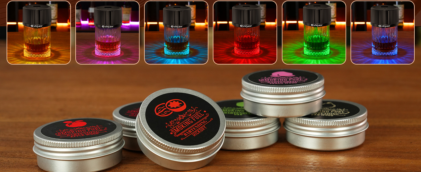 Набір для копчення коктейлів CIRYASR, електричний, без бутану, з 6 смаками, RGB-підсвічування, для віскі, бурбон, як подарунок для чоловіків