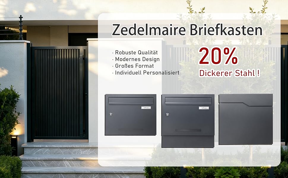 Поштовий ящик Zedelmaier з газетницею Anthrazit RAL 7016: Персоналізований настінний поштовий ящик з нержавіючою табличкою та 3D номером будинку, сучасний, стійкий до погодних умов, подвійне порошкове покриття