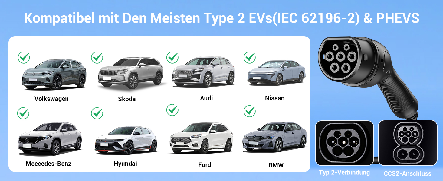 Кабель для зарядки електромобілів Schuko 3,7kW, 7м, 6-16A, 1-фазний, IP65, з LCD-дисплеєм, регульована потужність, таймер, для електромобілів та PHEV