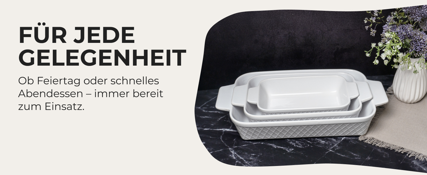 Набір форм для запікання Miamio Palmanova (3 шт.) з кераміки, прямокутні, 850 мл, 1650 мл, 2900 мл. Підходять для тірамісу, лазаньї. Можна мити в посудомийній машині та використовувати в духовці.