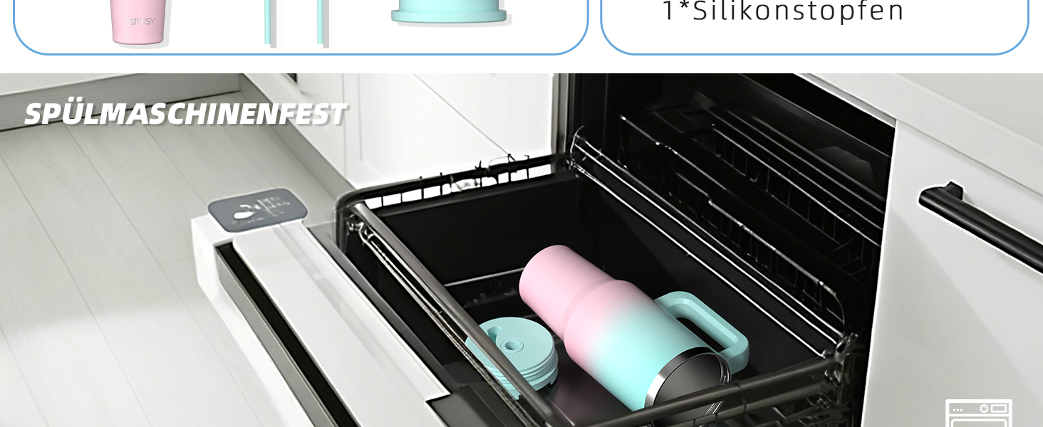 Термокружка WATERSY 1.2L з 2 трубочками, 1200 мл, витікoзахисний, вакуумна ізоляція, BPA free, ретро-зелений/бонбон-рожевий