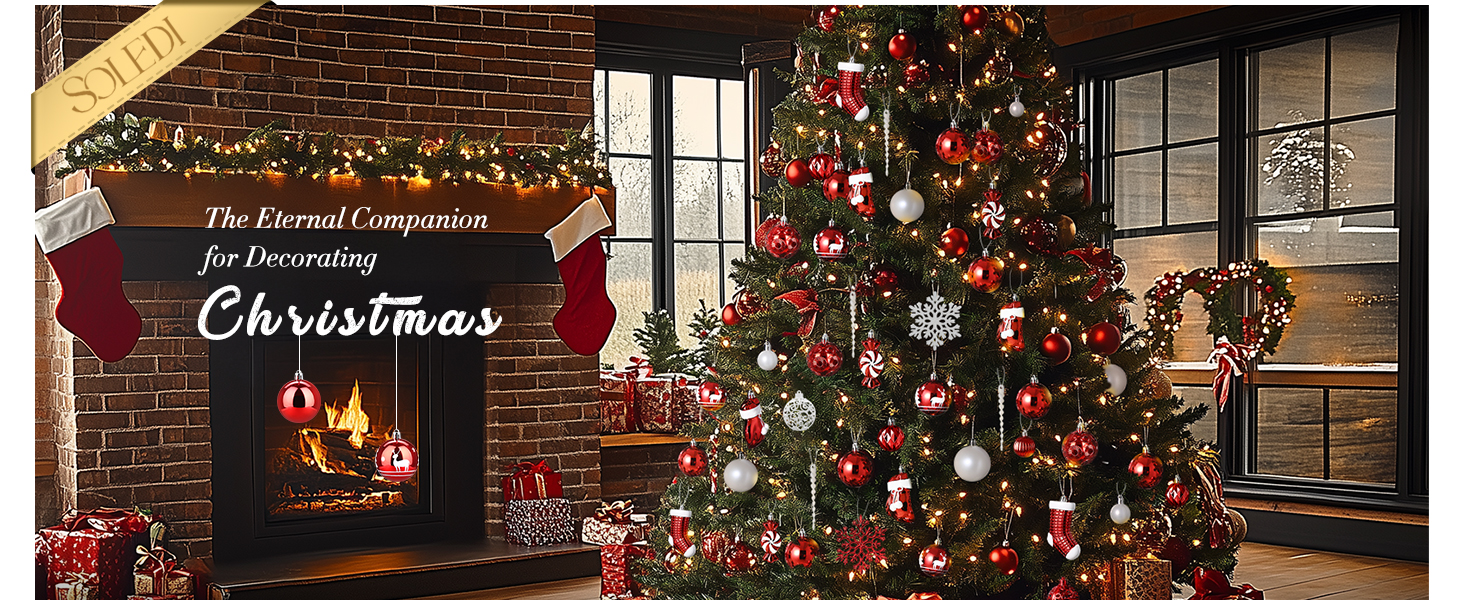 Набір ялинкових прикрас SOLEDI® 128 шт. Преміум якість, червоно-білі пластикові кулі з зіркою та верхівкою - міцний та безпечний набір з петельками. Ялинкові кулі різних кольорів, багаторазовий декор для Різдва.