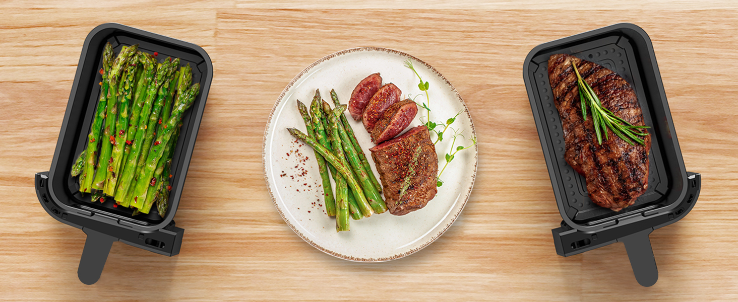 Фритюрниця повітряна з 2 камерами на 9 літрів | Air Fryer з двома відсіками по 4,5 л, 2600 Вт, 8-в-1, сенсорне керування, функція Smart Finish, незалежний контроль температури та часу (срібна)