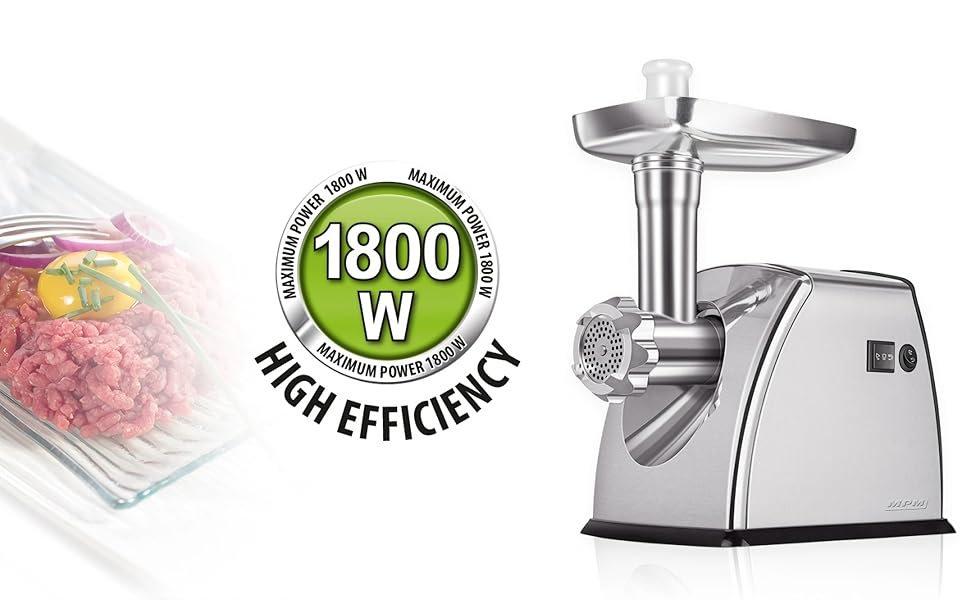 М'ясорубка електрична MPM MMM-07M професійна, нержавіюча сталь, 3 диски (3/5/7 мм), насадка для ковбас, реверс, 1800 Вт