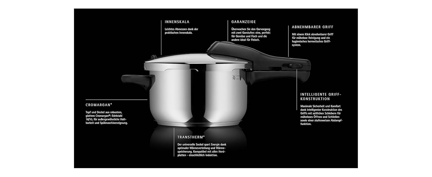Скороварка WMF Perfect One Pot 3 л, індукція, нержавіюча сталь, 2 режими, знімна ручка, для однієї особи