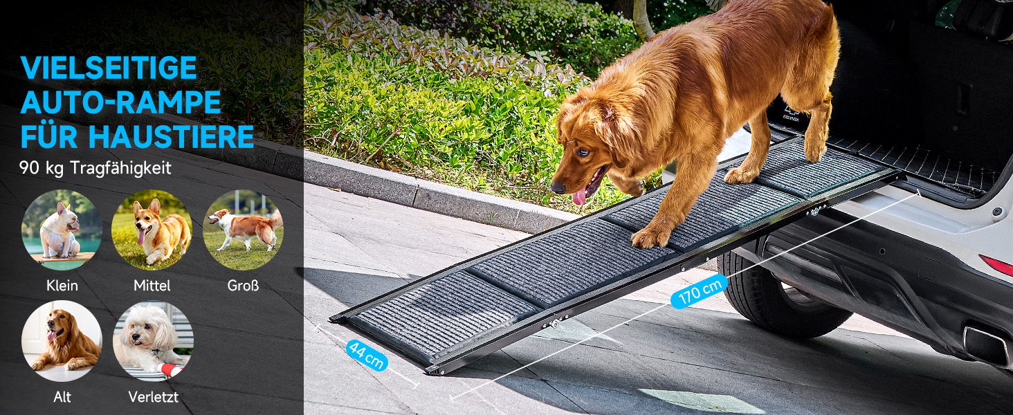 CO-Z Східці для собак, розкладні, 170 см, для легкого заїзду/сходу, до 90 кг, з антиковзким покриттям, підходять для всіх авто