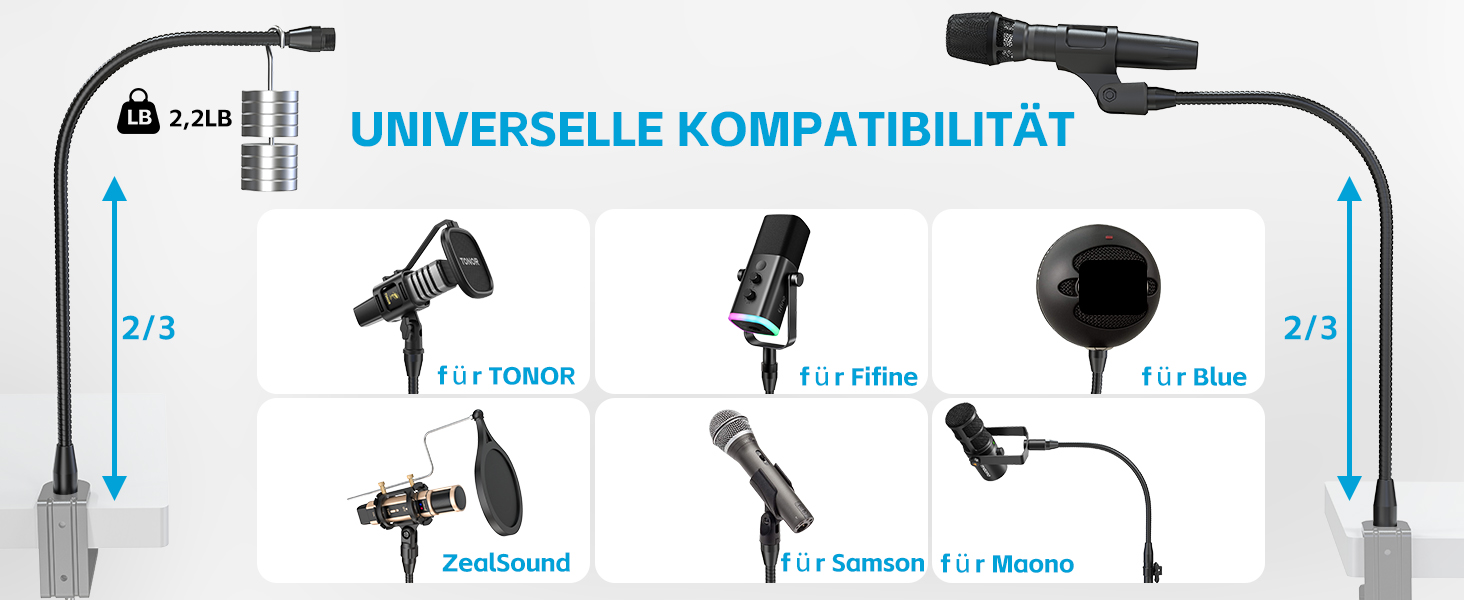 Кріплення для мікрофону Zealsound – регульований штатив-«лебідь» з кріпленням, адаптер 3/8' на 5/8', міцна клямка для столу, сумісний з Blue Snowball, Ice, Spark, SoloCast, 33 см (T19-19 см, лише кріплення)