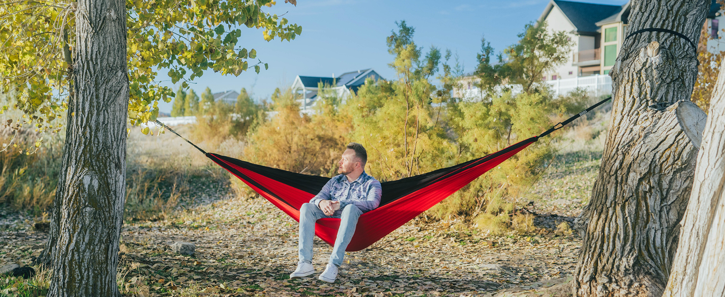 Двомісний гамак MalloMe 300x200 см, ультралегкий для кемпінгу, подорожей, саду, дихаючий і водонепроникний парашутний нейлон, з карабінами