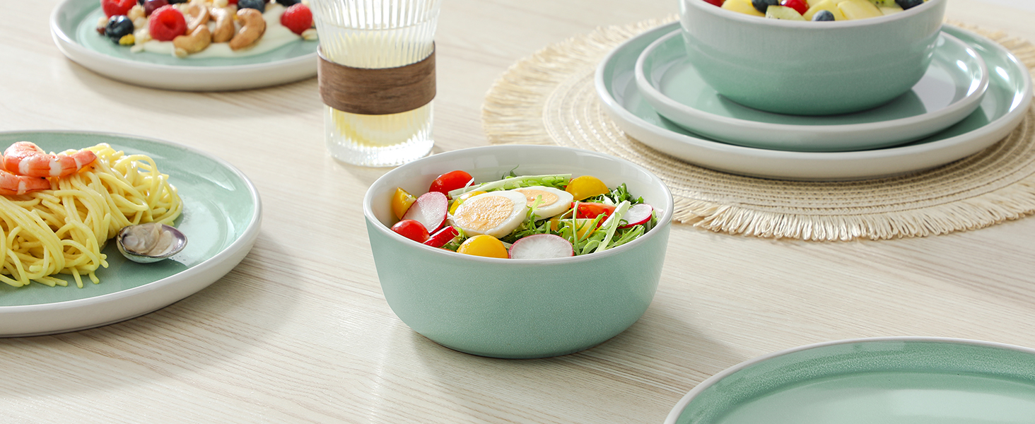 Набір посуду Steingut 18 предметів vancasso ELBA для 6 осіб, сучасний посуд у бірюзовому кольорі (6 тарілок, 6 мисок, 6 десертних тарілок)