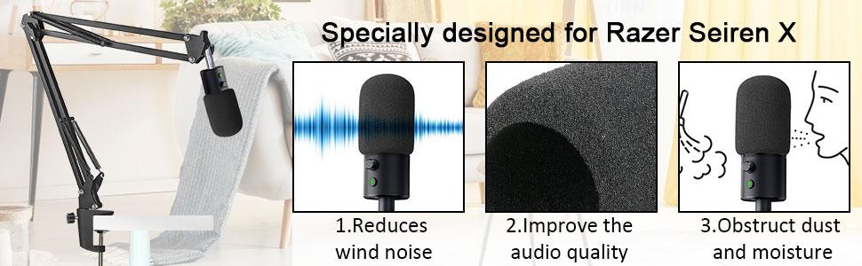 Кріплення для мікрофона Razer Seiren X від YOUSHARES з поп-фільтром, гнучкий штатив, сумісний з USB-мікрофоном Seiren X