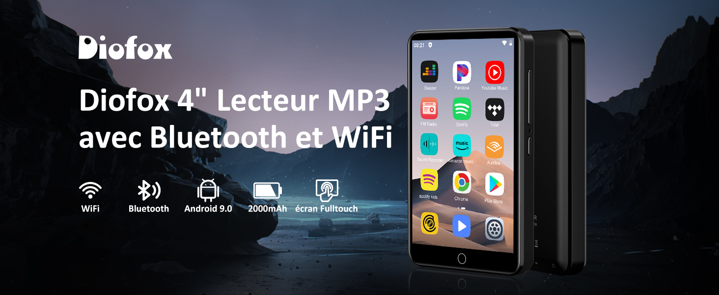 MP3 плеєр 96GB з Bluetooth, Wi-Fi, Android 13.0, Spotify, FM-радіо (чорний)