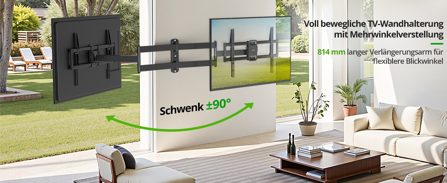 Кріплення для телевізора USX MOUNT на стіну з подовженою балкою, для LCD/LED/OLED телевізорів 37-80 дюймів, витягування 814 мм, регульоване нахилом та поворотне на 180°, VESA до 600x400 мм, вантажопідйомність до 45 кг, ідеально для кутового монтажу