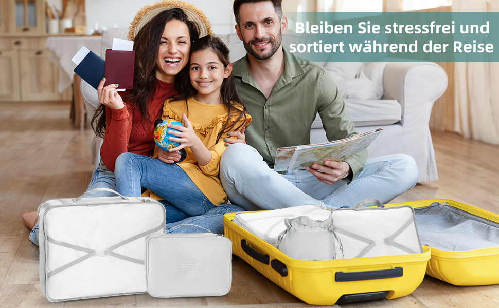 Органайзери для валіз: 8 комплектів, 7 кольорів. Організатори для подорожей, мішки для взуття, компресійні мішки. Сірий колір.