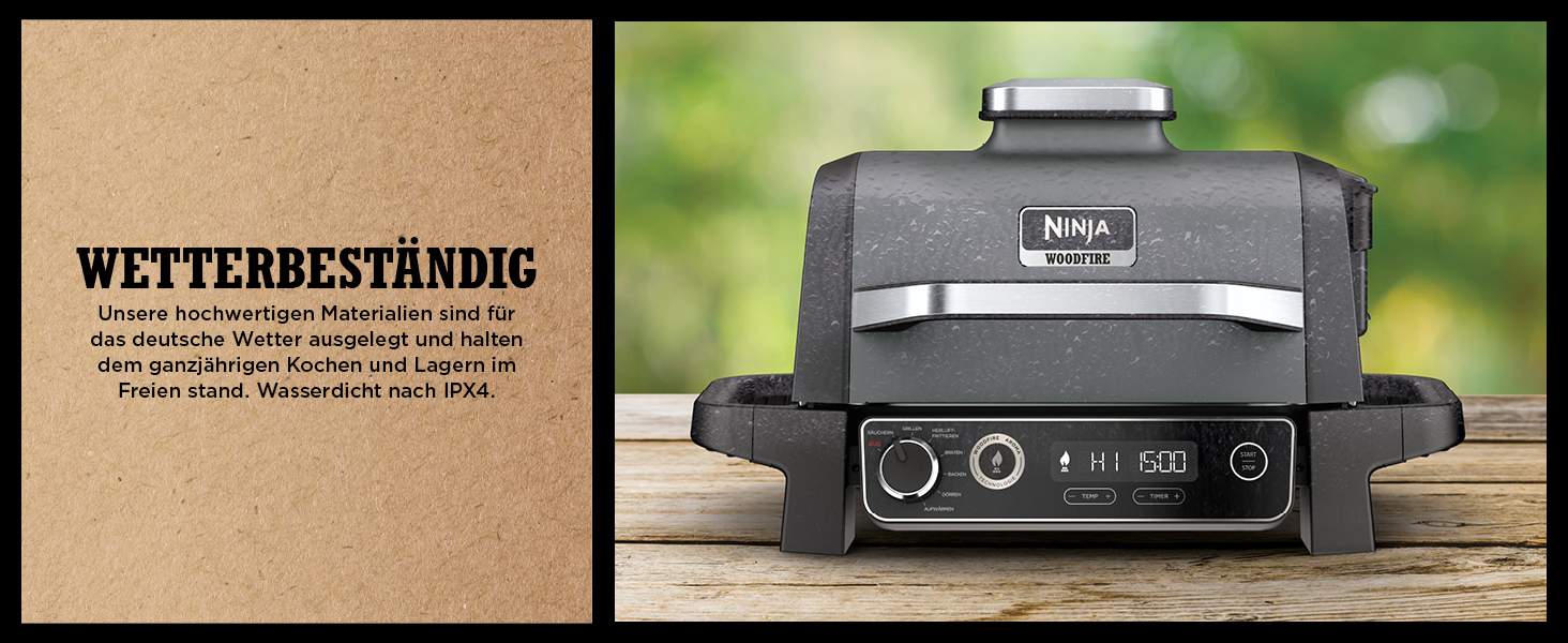 Ninja Woodfire Electric Grill with Smoker & Air Fryer - 7-in-1 Outdoor BBQ Grill - Weatherproof, Non-Stick, Portable - Grey/Black OG701EU