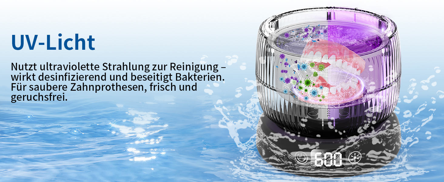 Ультразвуковий очищувач для зубних протезів, брекетів та ювелірних виробів 200 мл, 45000 Гц, з УФ-лампою