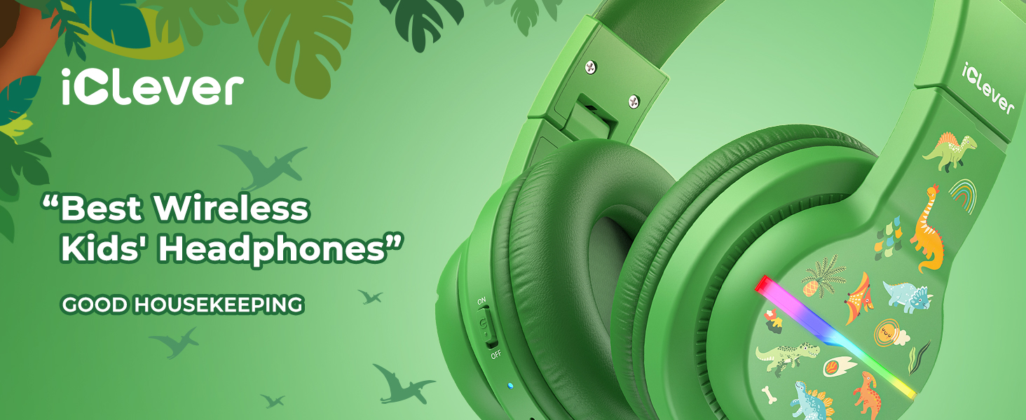 iClever Бездротові навушники для дітей з LED-підсвічуванням, Over-Ear, Bluetooth 5.2, мікрофон, BTH12 (Хвилинка)