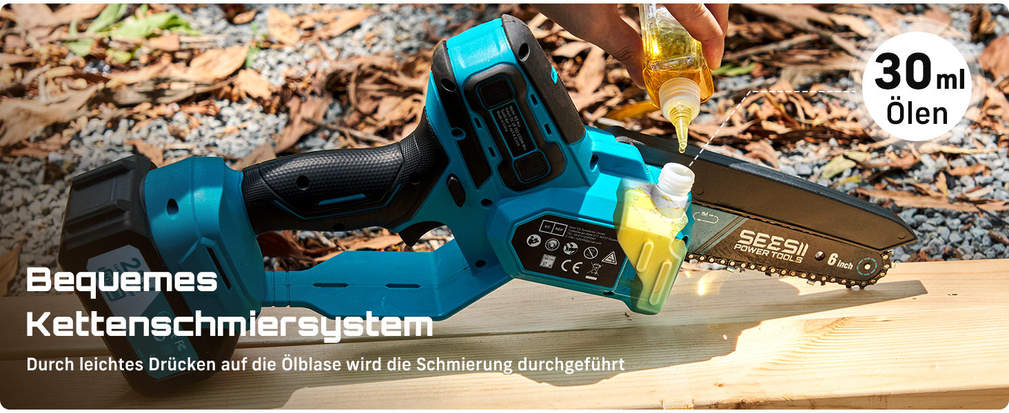 SEESII Безщіткова міні-пилка 6 дюймів, ручна акумуляторна пилка з 2 * 4000 mAh акумуляторами, одноручна акумуляторна пилка з автоматичним змащенням, сумісна з акумулятором Makita 18V, електрична пилка для дерева, гілок 6 дюймів безщіткова (6+8 дюймів безщіткова)