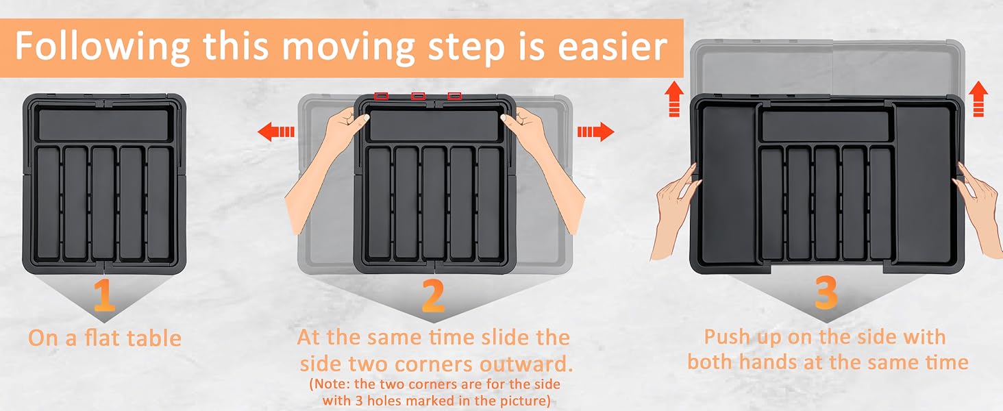 Органайзер для столових приборів в шухляду, розширюваний, чорний - Кухонний органайзер для шухляди