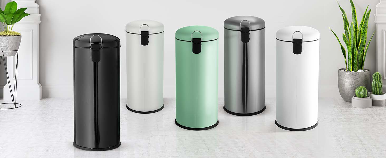 Сміттєве відро Ribelli 30 л з нержавіючої сталі, з педальним механізмом, з внутрішнім відром, м'яке закриття, сортування сміття, кругле (м'ятний)
