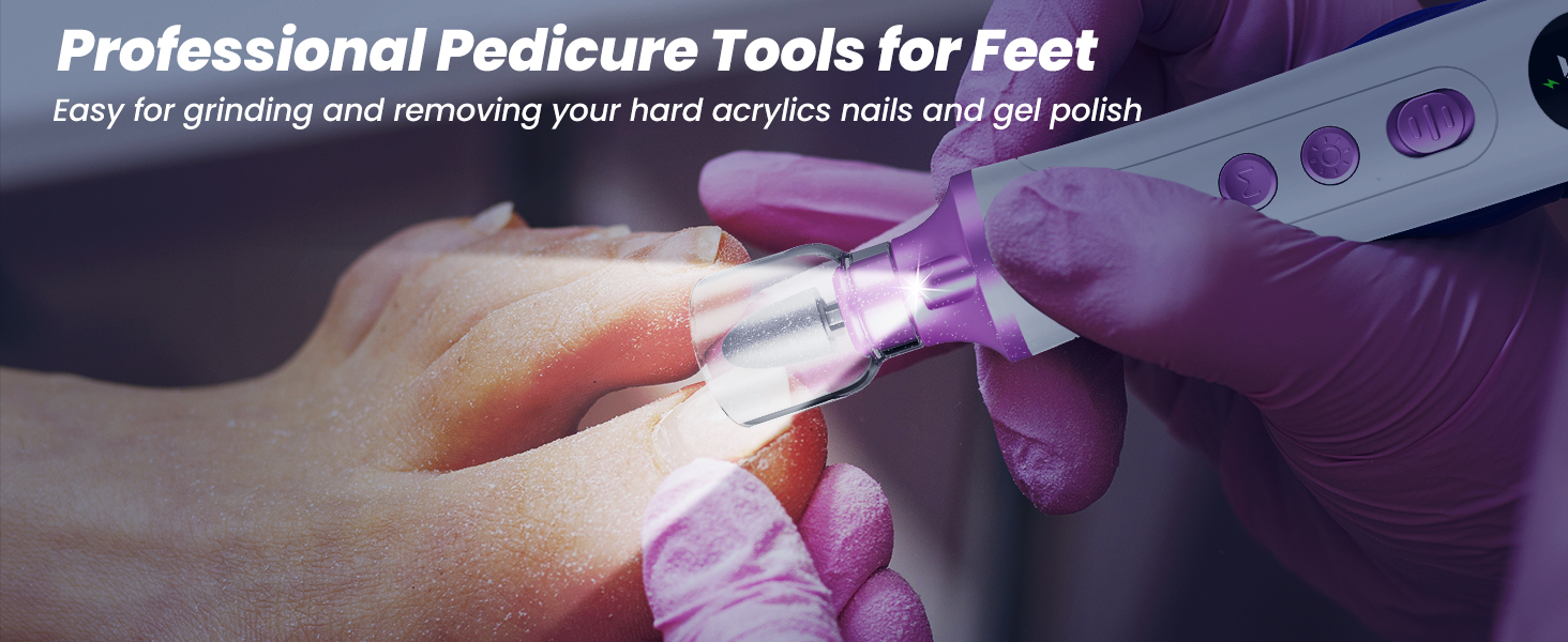 Електричний набір для манікюру та педикюру з 9 насадками та 15 швидкостями, LED-підсвічуванням, W-Lila