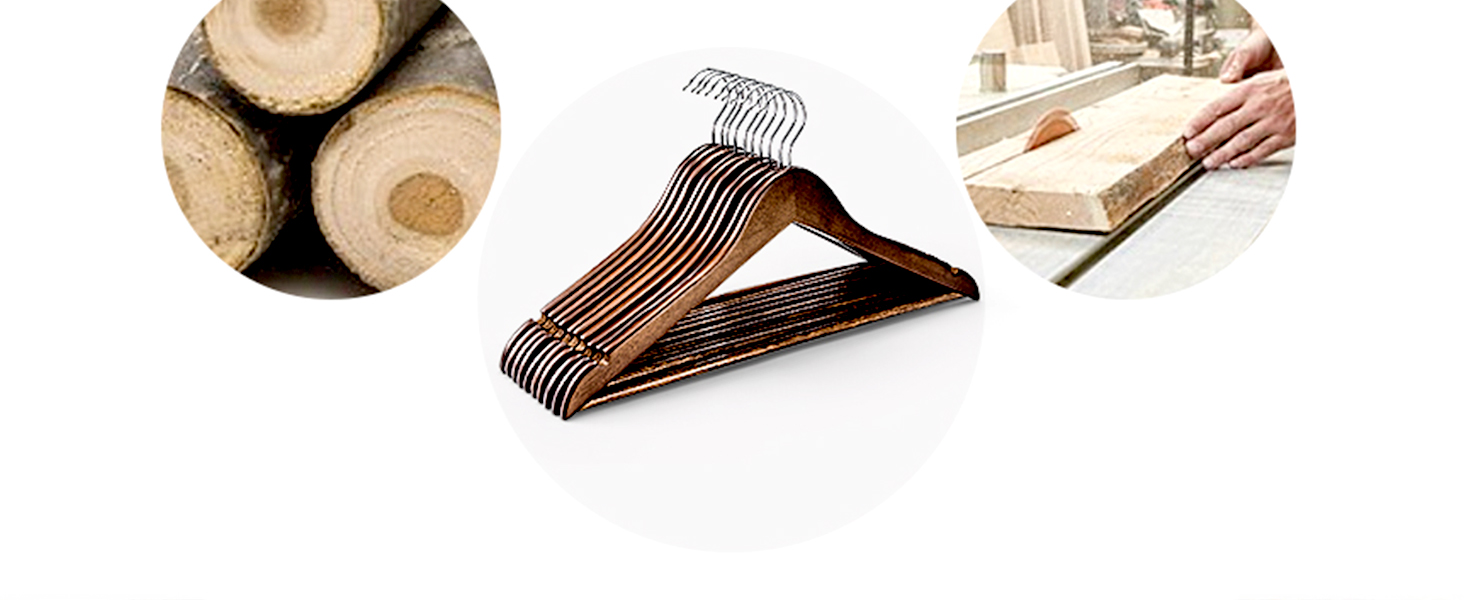 Дерев'яні вішалки для одягу HOUSE DAY (10 шт.) з масиву, гладка поверхня, 360° обертання, плечові виступи, для костюмів, сорочок, курток та пальто - горіх