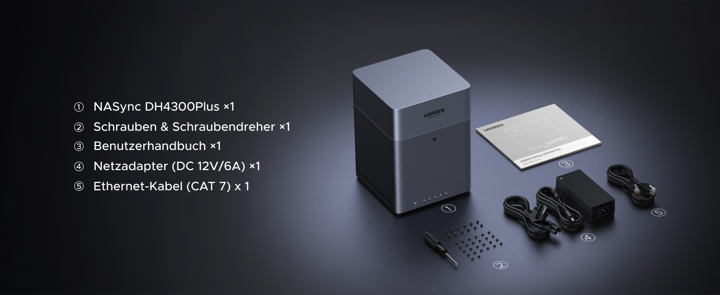 NAS UGREEN NASync DH4300 Plus: 2 відсіки, NFC, 4GB RAM, 1GbE LAN, для дому