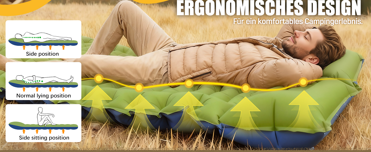 Саморозкладаючий килимок для кемпінгу Double, ультралегкий, товстий, з насосом для ніг, зелено-блакитний