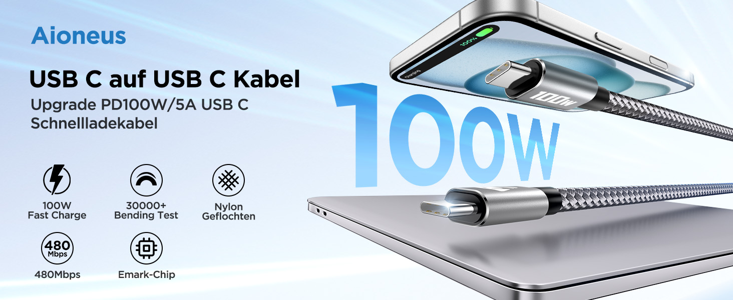 Кабель USB-C на USB-C [2 шт. 2м+2м] 100W, нейлон, сірий. Підтримка швидкої зарядки PD для iPhone, Samsung, iPad, MacBook, Pixel, Switch