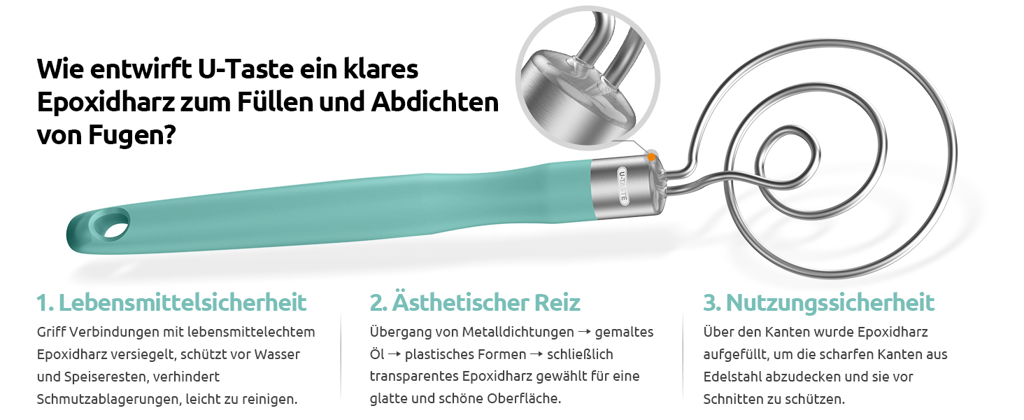 Міксер для тіста U-Taste: ручний віскер з нержавіючої сталі 18/8, 32 см, Aqua Sky