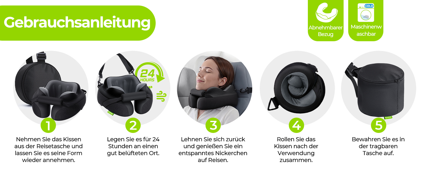 Подушка для шиї AUVON для подорожей: ергономічна підтримка голови та шиї, регульована підставка для підборіддя, дихаюча тканина, проти напруження шиї (літак, авто, поїзд)