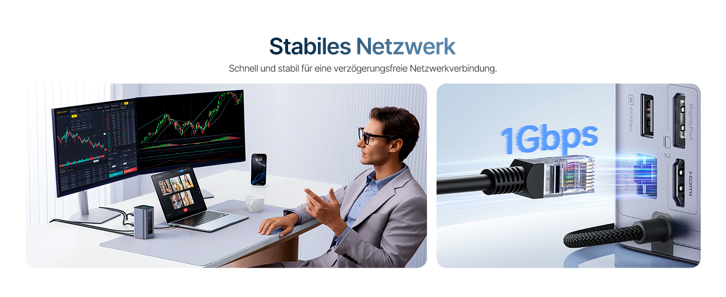 Базаус Док-станція USB-C 12-в-1, сумісна з Dell/HP/Lenovo/Asus/Acer/Mac, 2 монітори 4K HDMI, 10Gbps USB-C/A, 100W PD, Gigabit Ethernet