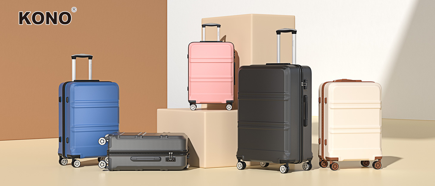 Чемодан KONO 3-в-1: ABS+PC, з коліщатками та кодовим замком (55см, ручна поклажа), червоно-коричневий