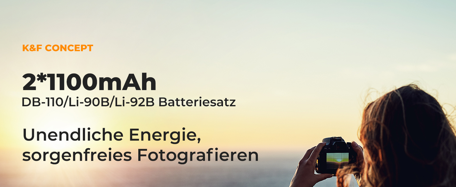 Акумулятор K&F CONCEPT DB-110 1100mAh 2 шт. з зарядним пристроєм Dual Slot, сумісний з Ricoh GR III, GR IIIx, Theta X, WG-6, G900 II, G900SE II, Olympus TG7/6/5/4